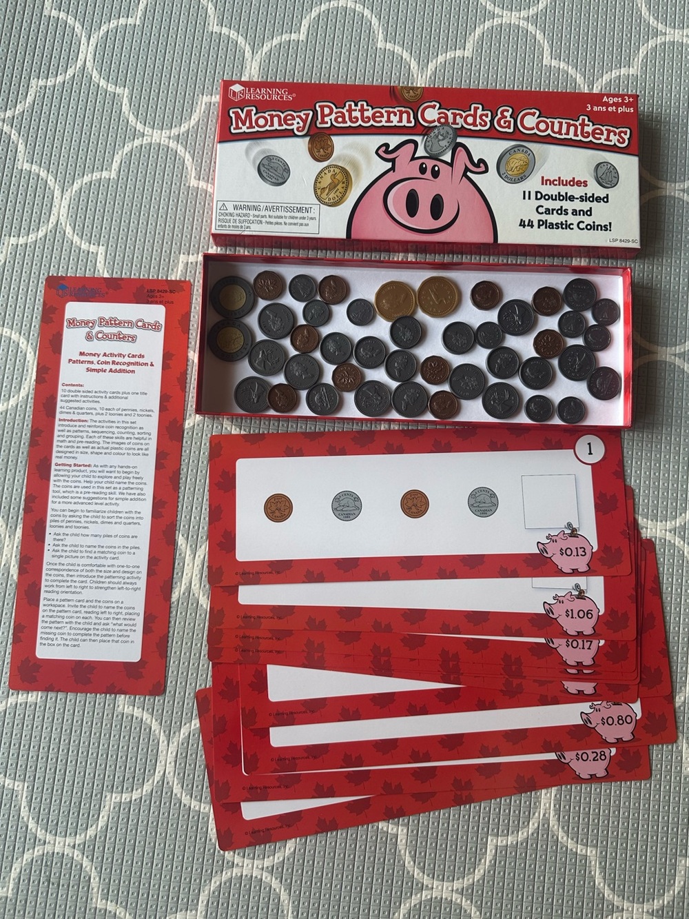Learning Resources Money Pattern Cards & Counters - Red Educational Set